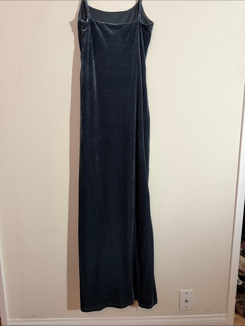 Lulus Charcoal Blue Velvet Spaghetti Strap Maxi Dress High Slit - Picture 7 of 7